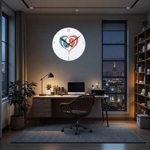 Relógio Redondo Yin Yang Heart Artístico