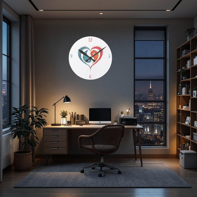 Relógio Redondo Yin Yang Heart Artístico (Criador carregado)