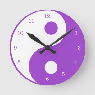 Relógio Redondo Yin Yang Purple and White Symbol Clock
