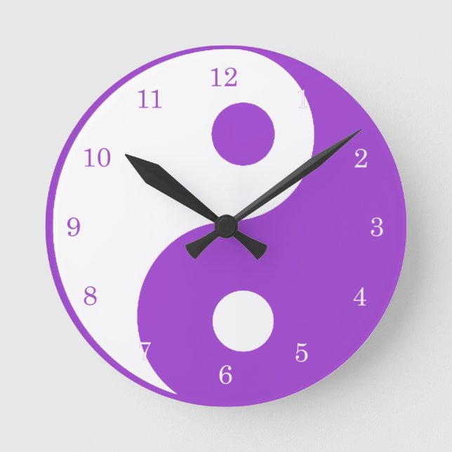 Relógio Redondo Yin Yang Purple and White Symbol Clock (Frente)