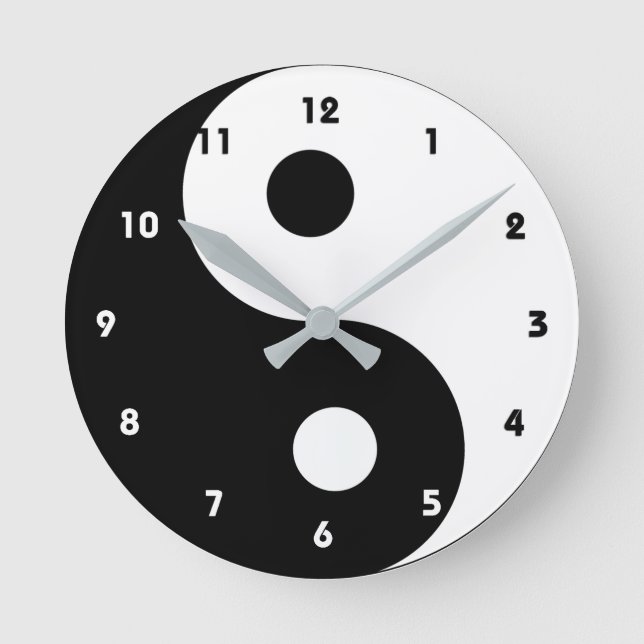 Relógio Redondo Yin Yang Trendy, preto e branco (Frente)