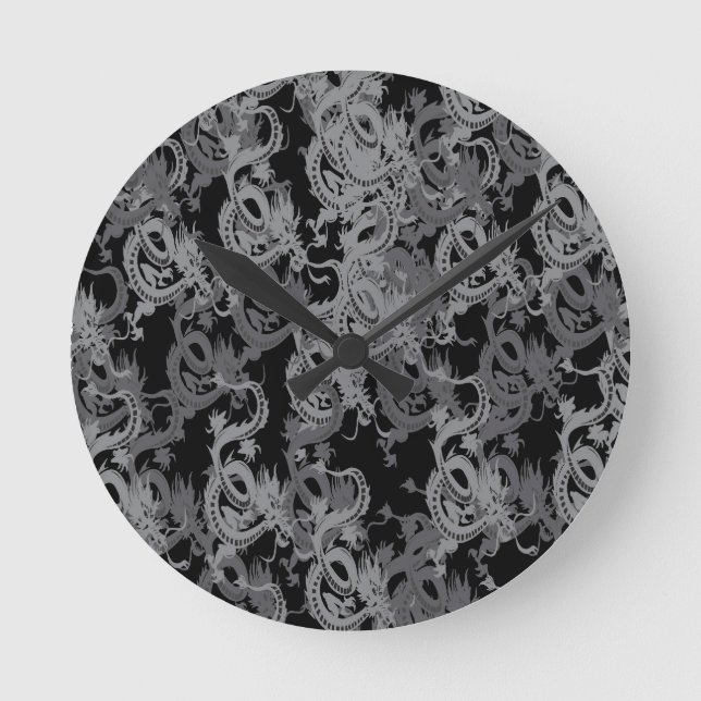 Relógio Redondo Ying Yang Dragon Chinês (Frente)