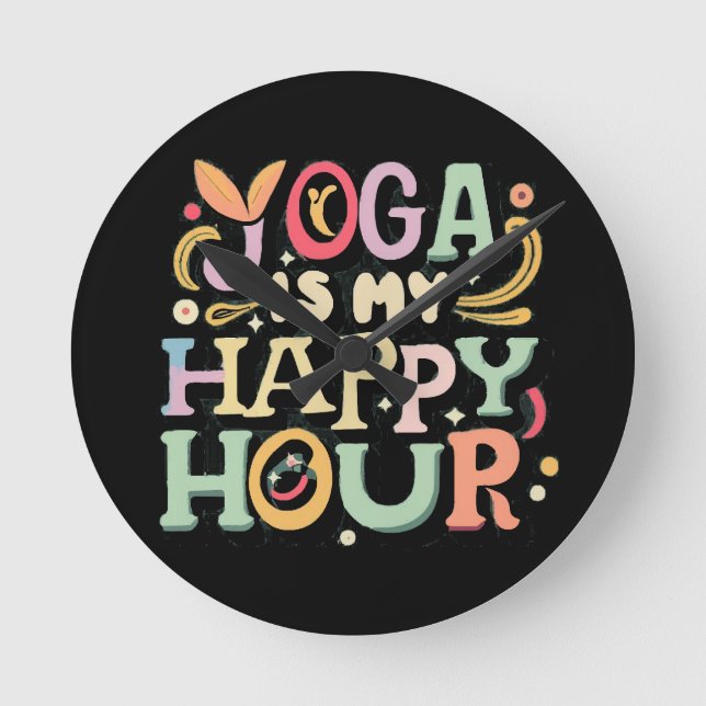 Relógio Redondo Yoga É Minha Hora Feliz (Frente)