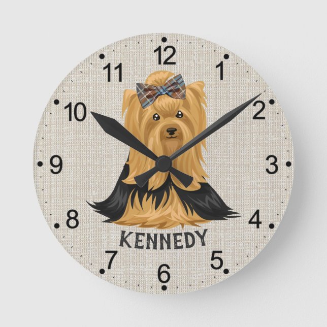 Relógio Redondo Yorkie Puppy | Dog Yorkshire Terrier Personalizado (Frente)