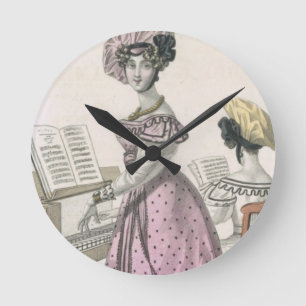 Relógio Redondo Young Woman in a Pink Organdie Dress Trimmed with