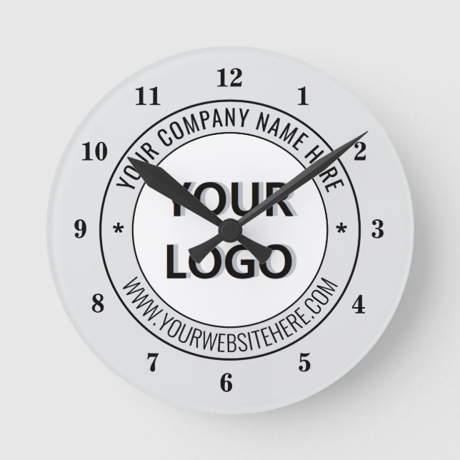 Relógio Redondo Your Business Logo and Text Branded Clock Example (Frente)