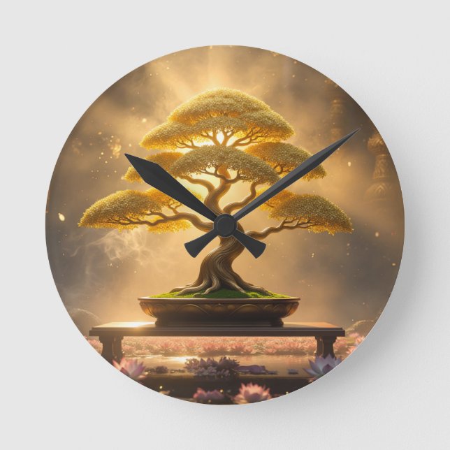 RELÓGIO REDONDO ZEN BUDISMO - ÁRVORE BONSAI - (Frente)