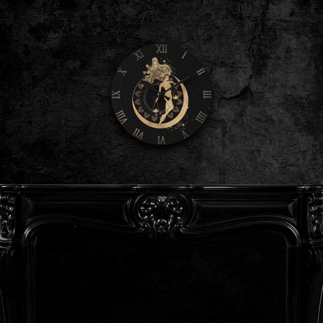 Relógio Redondo Zodiac Libra | Azar de Astrologia Dourada e Negra  (Criador carregado)