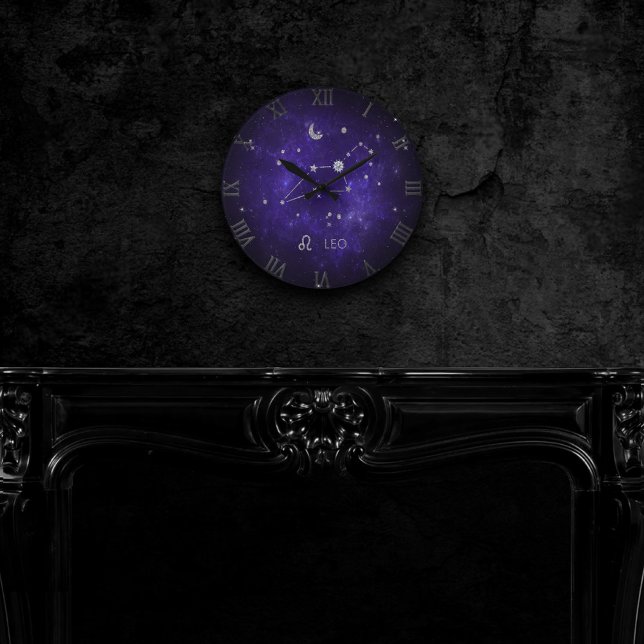 Relógio Redondo Zodiac Purple Leo | Astrologia Cósmica Horoscópio (Criador carregado)