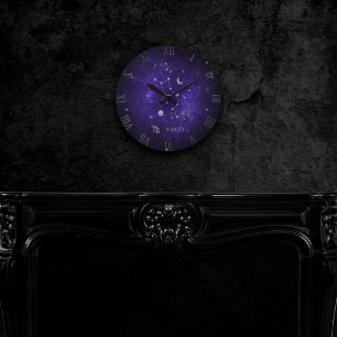 Relógio Redondo Zodiac Purple Virgo   Cosmic Astrology Horoscope