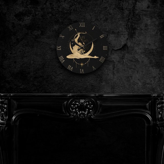 Relógio Redondo Zodiac Sagittarius | Astrologia Preta Dourada Cósm (Criador carregado)