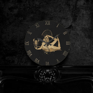 Relógio Redondo Zodiac Scorpio   Astrologia Cósmica Dourada e Pre