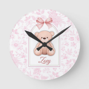 Relógio Redondo Zoey Design de Enfermeiro de Urso Rosa Personali
