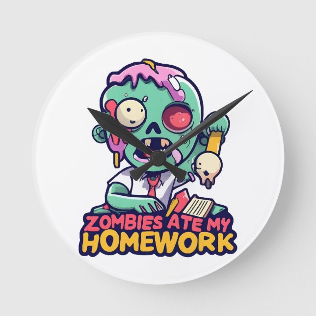 Relógio Redondo Zombies Comeram Minha Lição de Casa (Frente)