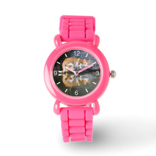 Relógio Reflexão de Gato em Placa de Discagem de Rapariga