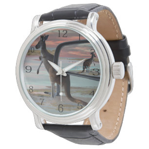 Relógio "Reflexões da Natureza: Um canguru na Praia