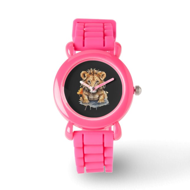 Relógio Reino Animal - Leão - Arte a Cores de Água (Frente)
