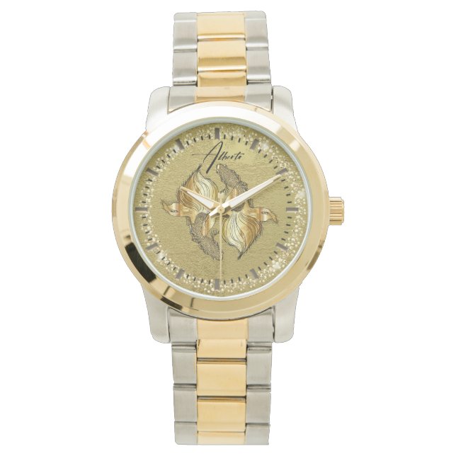 Relógio Reloj  dorada personalizada  con peces doradas (Frente)