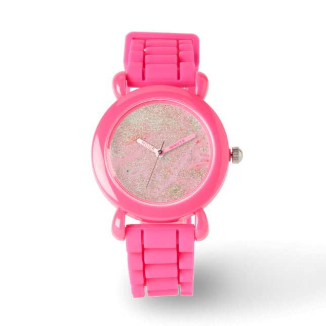 Relógio reloj rosa brillo (Frente)