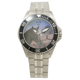 Relógio retrato cênico equino castanho