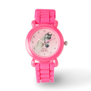 Relógio Retrato de cavalos garotas assistem crianças assis