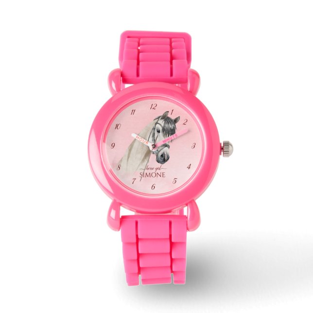 Relógio Retrato de cavalos garotas assistem crianças assis (Frente)