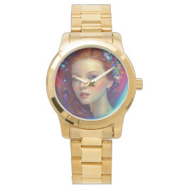Relógio Retrato do Cabelo Arco-Íris Encantado