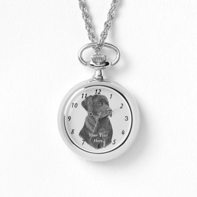 Relógio retrato real de um cão labrador preto (Frente)