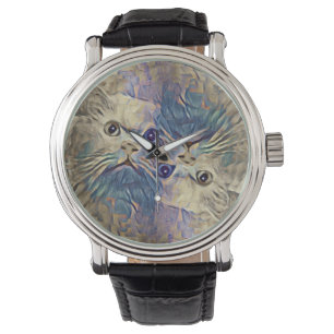 Relógio Retrato surreal de gato turco...