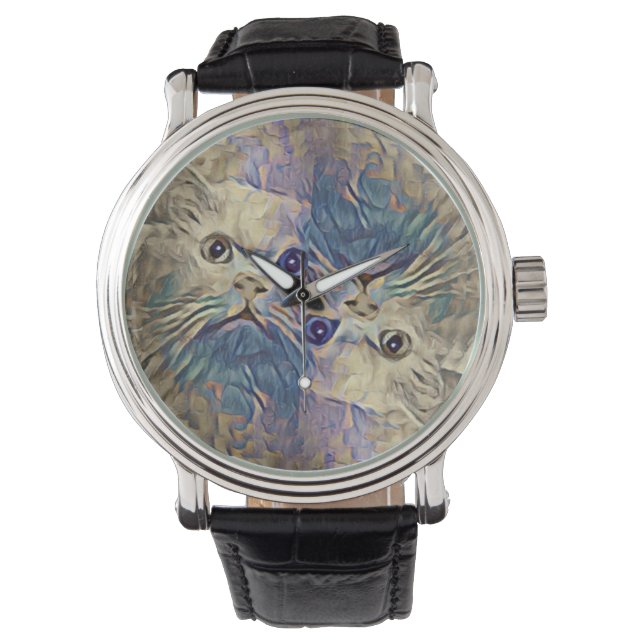 Relógio Retrato surreal de gato turco... (Frente)