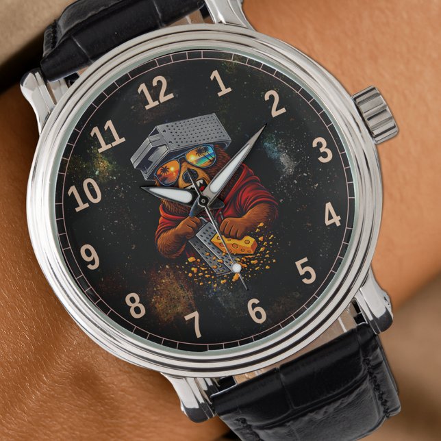 Relógio Retro Bear With Cheese Grater Hat and Sunglasses (Criador carregado)