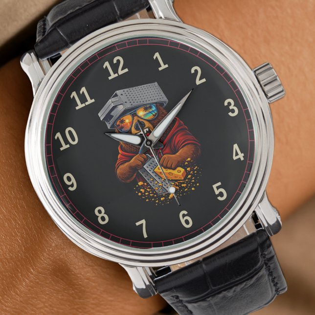 Relógio Retro Bear With Cheese Grater Hat and Sunglasses (Criador carregado)