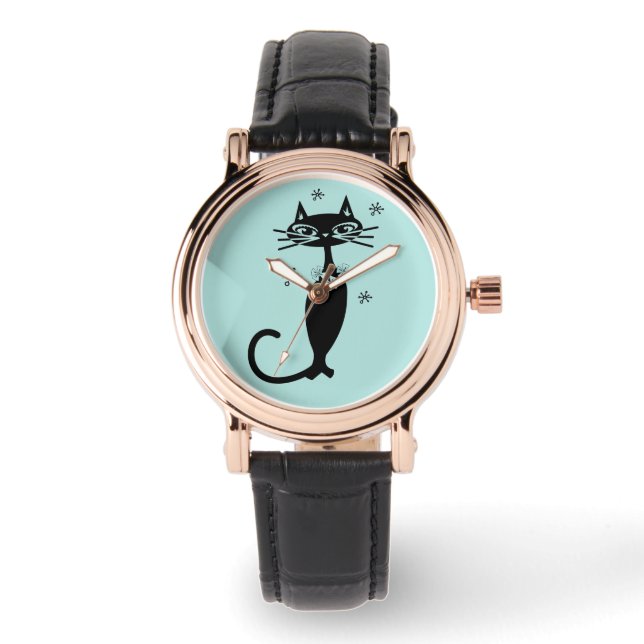 RELÓGIO RETRO BLACK CAT WOMENTE WRIST WATCH AZUL (Frente)
