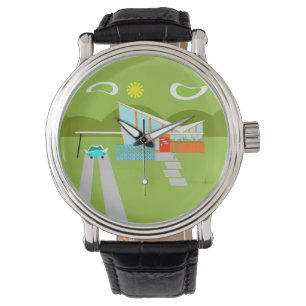 Relógio Retro Palm Primavera House Black Leather Watch