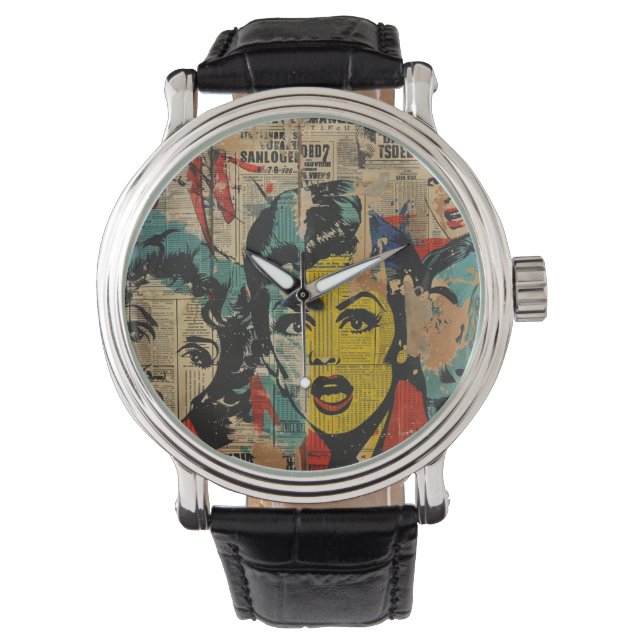 Relógio Retro Pop Art Collage Watch (Frente)