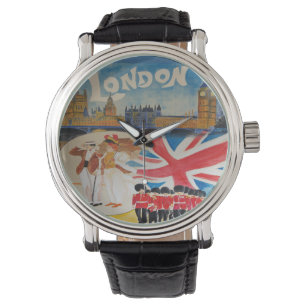 Relógio Retro Style London England Viagem Watercolor Art
