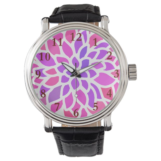 Relógio Retroativo da Flor de Hippie Rosa (Frente)