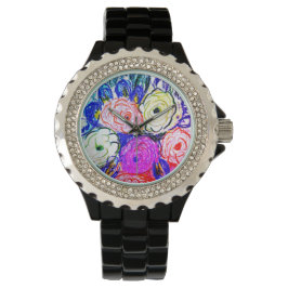 Relógio Rhinestone Black Enamel, de uso feminino