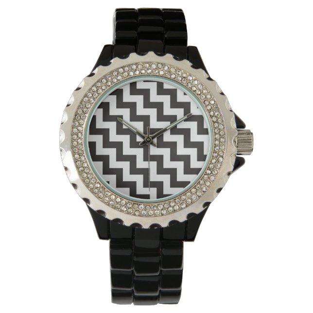 Relógio Rhinestone Wrist Watch: Chevrons Pretos e Brancos (Frente)