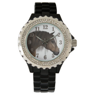 Relógio Rinoestone Black Enamel Watch, das mulheres do cav
