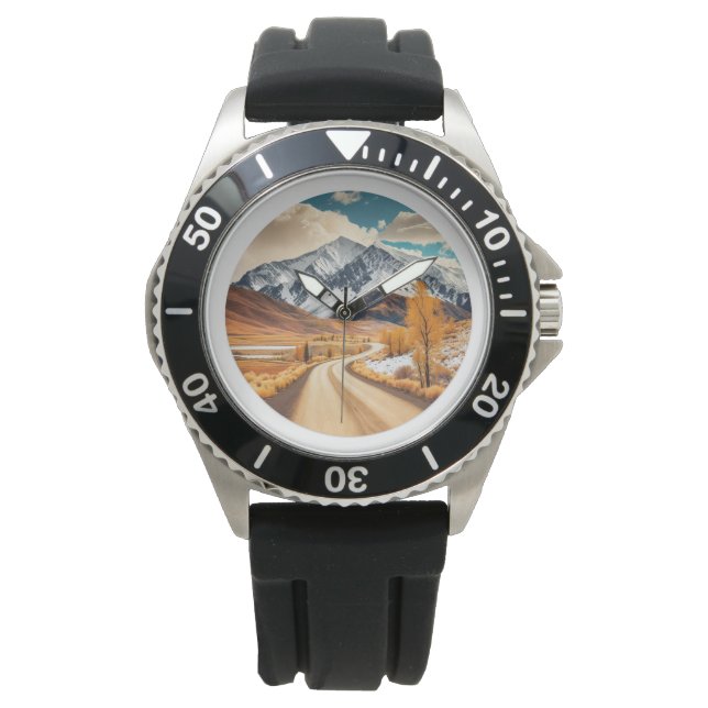 Relógio Road & Mountain Black Vintage Leather Watch (Frente)