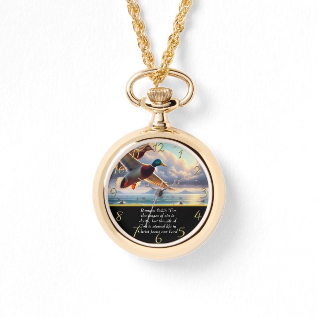 Relógio Romanos 6:23 Cruz de fé cristã com patos (Frente)