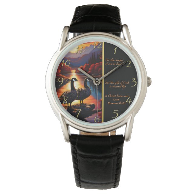 Relógio Romanos 6:23 Ouro da Igreja Branca (Frente)