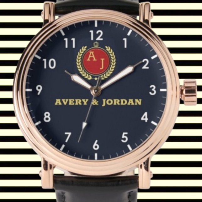 Relógio Romantic Couple Gift His and Her name monogram  (Criador carregado)