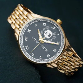 Relógio Romantic Monogram Elegant White & Navy Letters