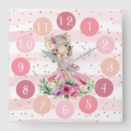 Relógio Rosa Bonito com Ballerina Pequena Aquarela