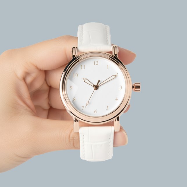 Relógio Rosa, Dourada e branca, mulheres com armadilha de  (Elegant Rose Gold & White Leather Strap Womens Watch
)