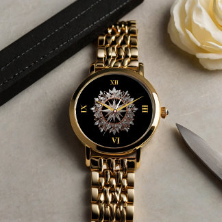 Relógio Rosa Dourado e Brooch Silver em Forma de Estrelas