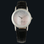 Relógio Rosa Dourado - Monograma com Brilho Rosa Bege Prat<br><div class="desc">Relógio de Monograma com Nome em Brilho Metálico Rosa Bege e Prata Falso Folheado a Metal. Este é o presente perfeito para graduação,  aniversário,  casamento,  chá de noiva,  aniversário de casamento,  chá de bebê ou despedida de solteira para alguém que ama luxo e estilos elegantes.</div>