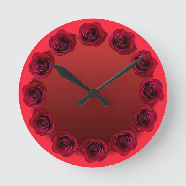 Relógio Rosa Flor Vermelha Rosa Relógio de Parede  (Frente)
